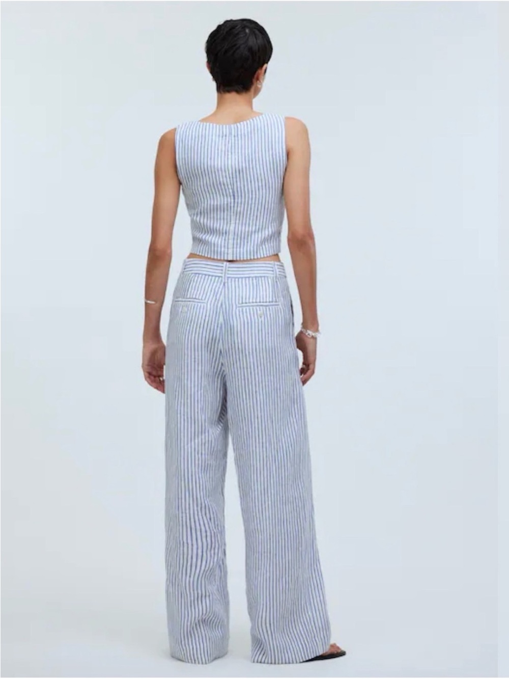 NWT Madewell Harlow Wide-Leg Linen Pants in Bluestone Stripe - Picture 4 of 9